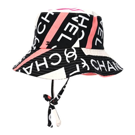 pink and black chanel hat|CHANEL Cotton Logo Cloche Hat M Ecru Black Pink.